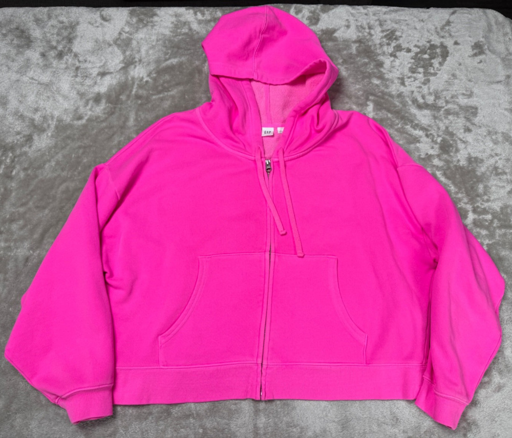 GAP Atomic Pink Cropped Full Zip Hoodie Sweatshirt Womens Size L NWOT